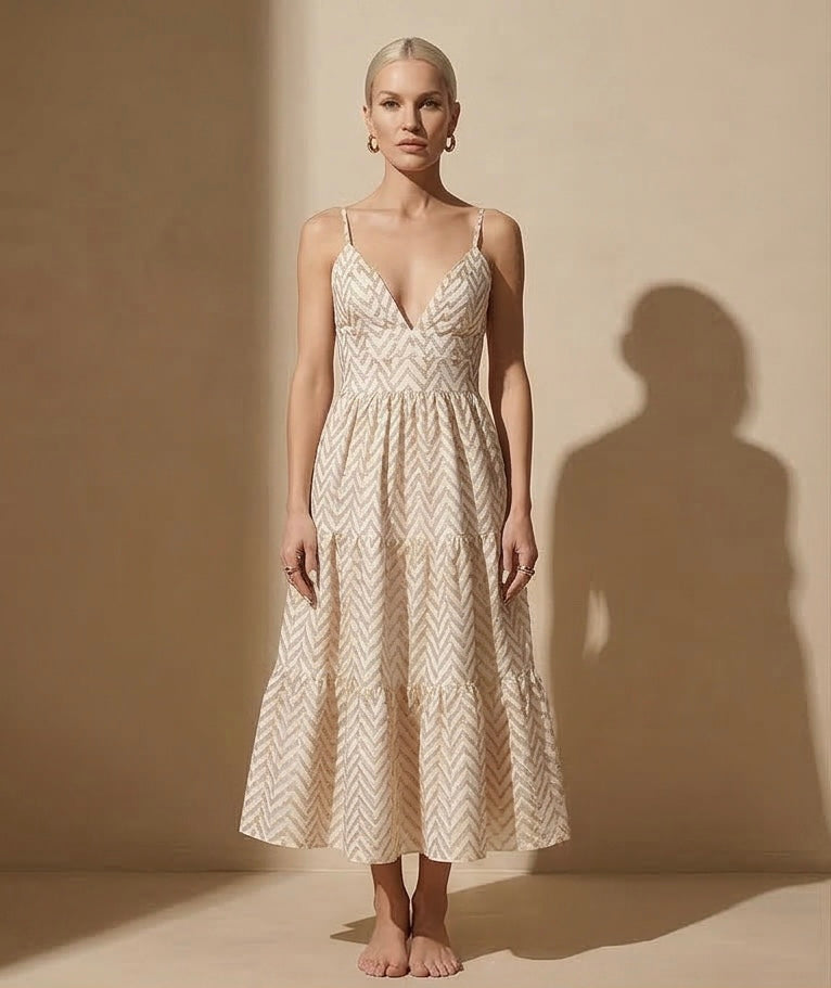 Tiered Broderie Midi Dress