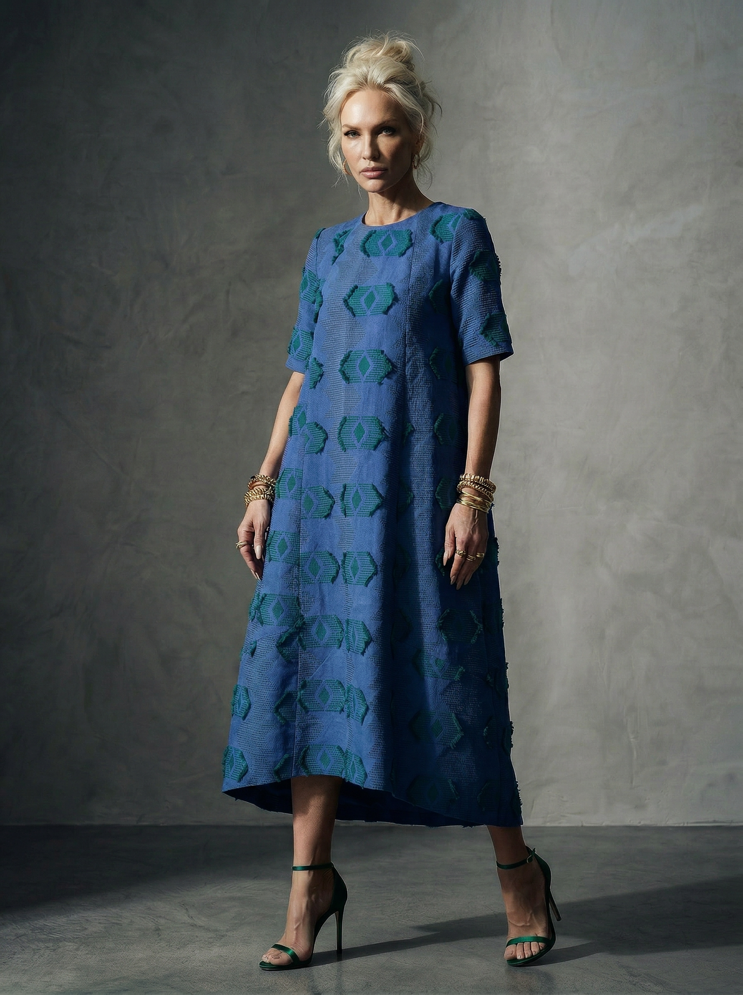 Klein Blue Jacquard A-Line Midi Dress