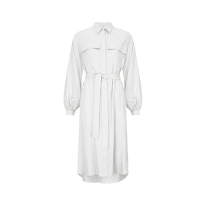 Belted Shirt Dress / White
